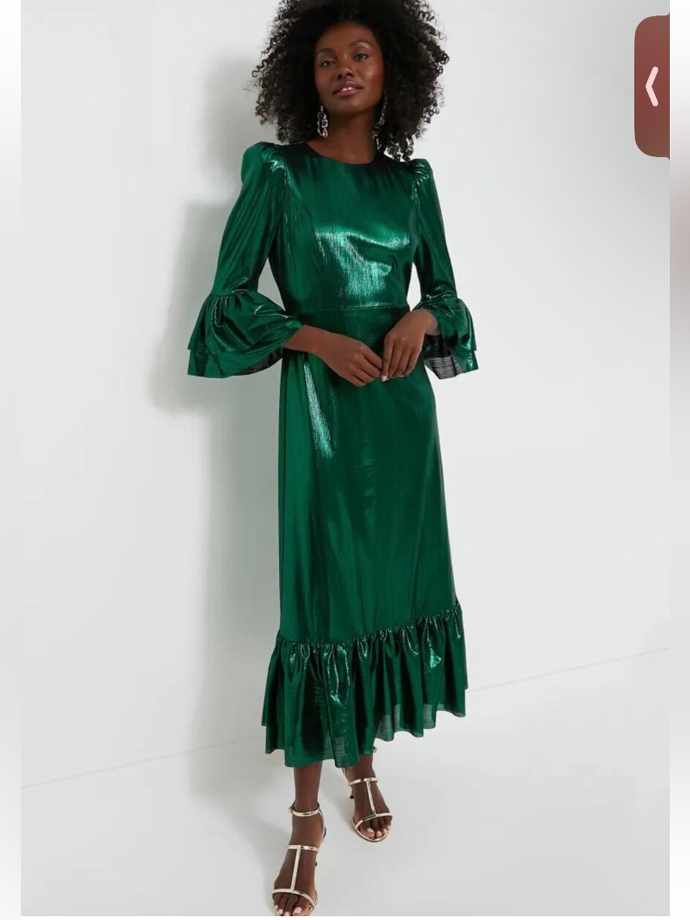Pomander Place Emerald Metallic Long Sleeve Midi Dress
